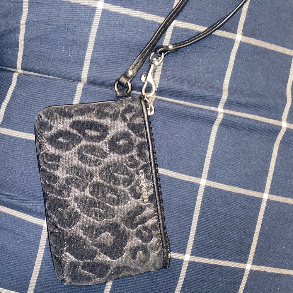 Coach black cheetah wristlet